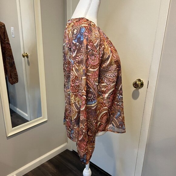 NWT Wrong Side of Right Paisley Pleated Long Sleeve Chiffon Top, Size 3 (S/M) - Picture 7 of 16